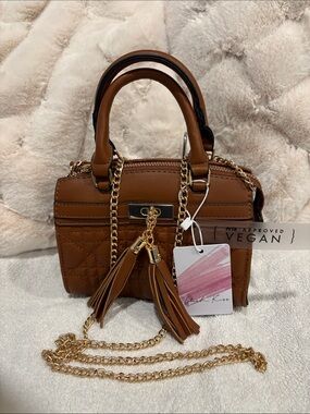 Blush Kiss Vegan Brown Quilted Satchel with Gold Chain Strap